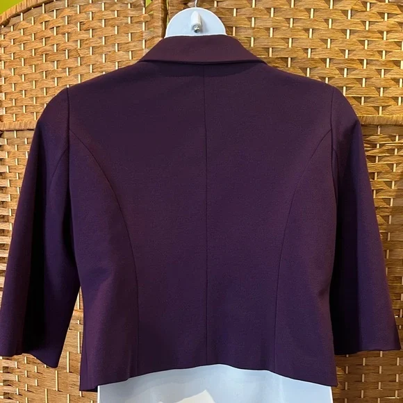 Sandro Petite Plum Cropped Jacket Structured 3/4 Sleeve Button Front - Picture 2 of 3
